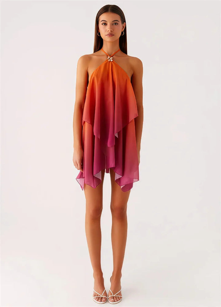 Schickes rosa Gradient Rüsch Mini Kleid