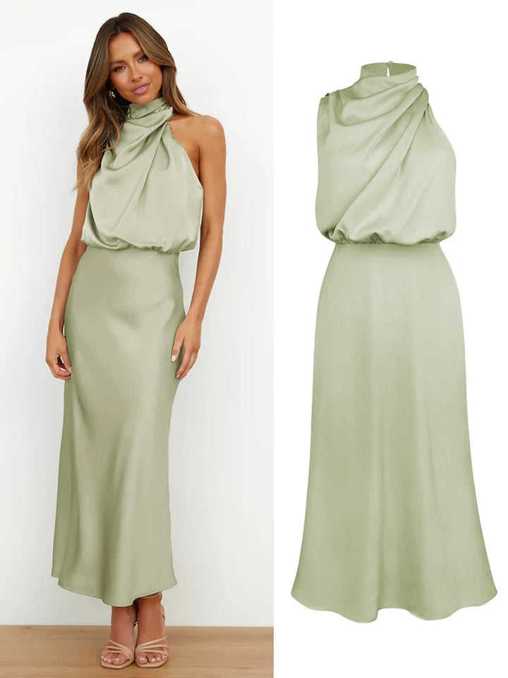 Damen Satin Asymmetrisch Geschnittenes Midi-Kleid