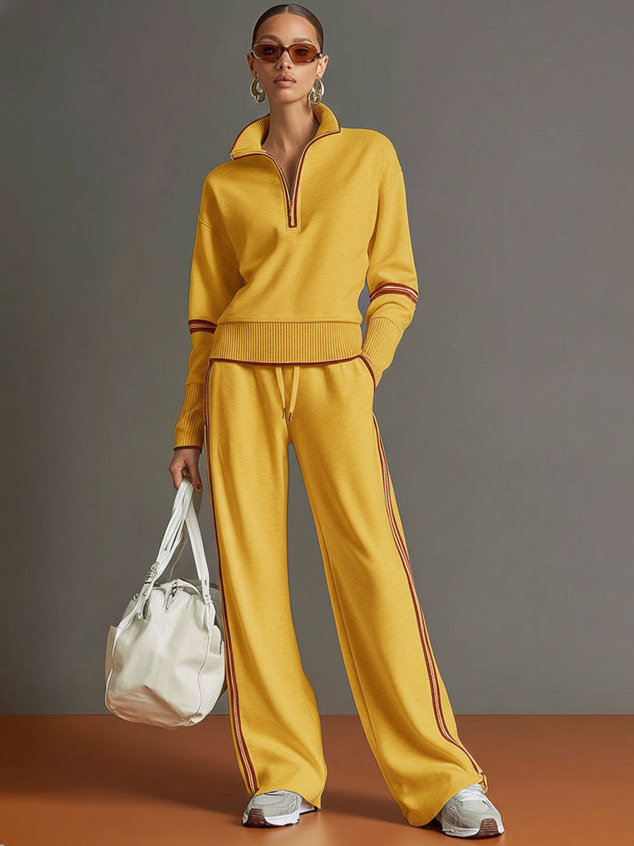 Pullover-Sweatshirt mit halbem Reißverschluss und weites Hosen-Set
