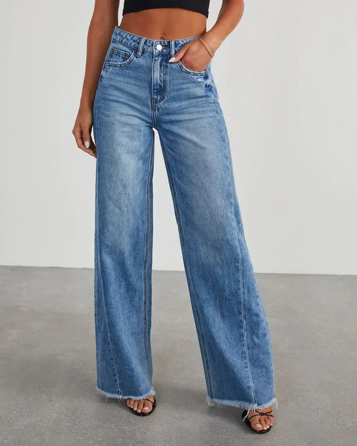 Damen Weite Jeans mit Fransensaum – Lässige Hose