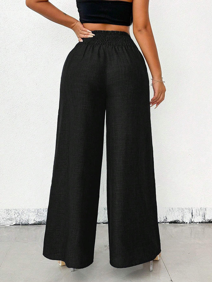 Damen Weite High-Waist Hose in Unifarben mit lockerem Schnitt, Rückansicht
