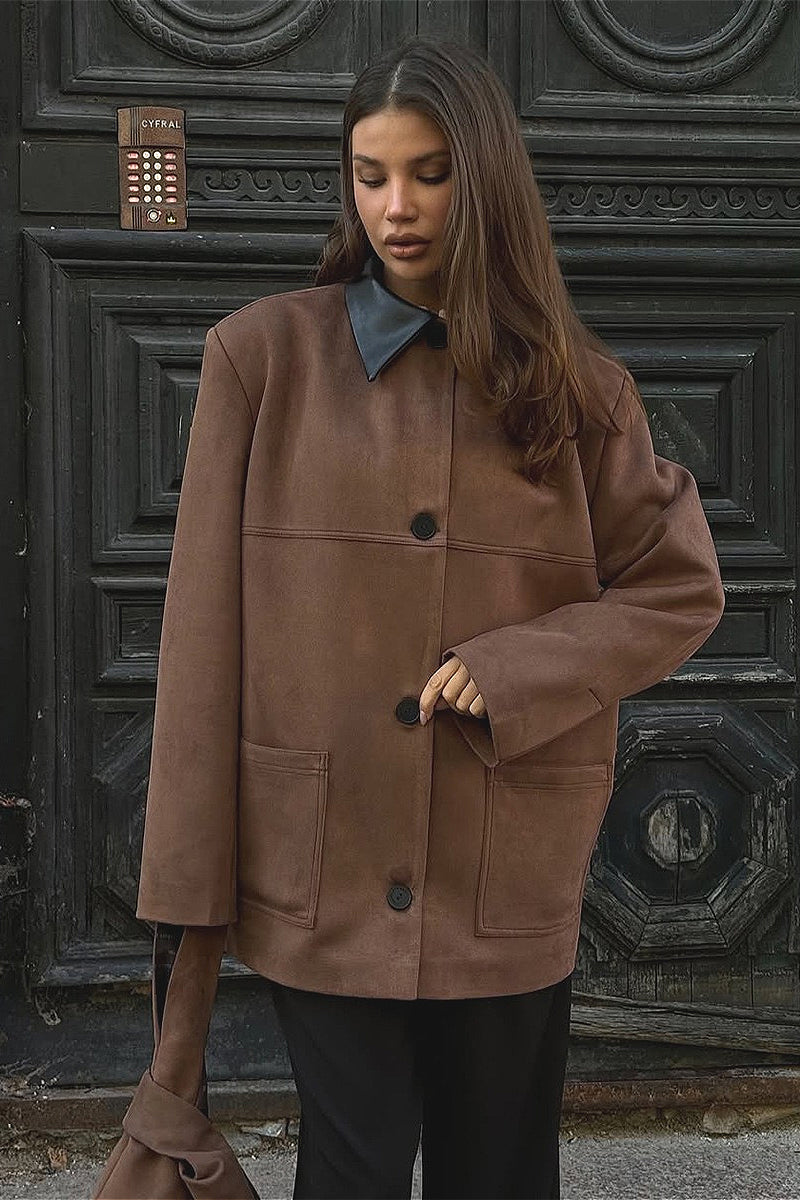 Retro Wildlederkragen Kontrastjacke