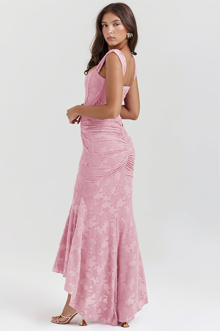 Damenkleid in Maxi-Länge mit floraler Spitzenstruktur
