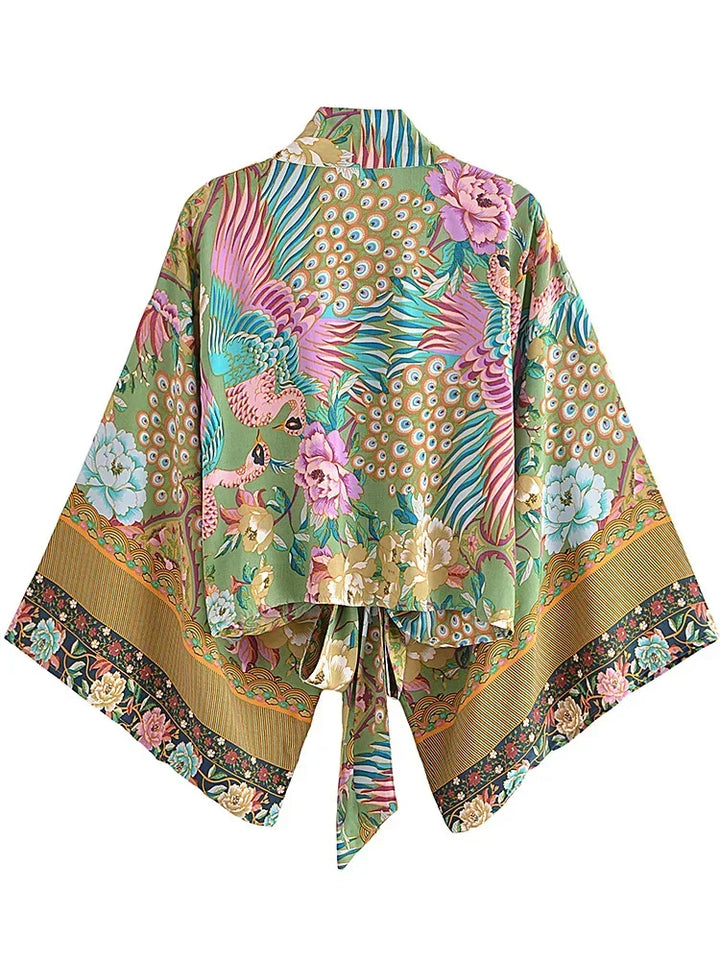 Kurzer Rayon-Blumenmuster-Kimono Strand-Cover-Up für Damen