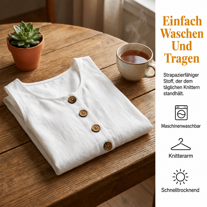 Ärmelloses Leinenkleid mit Knopfleiste
