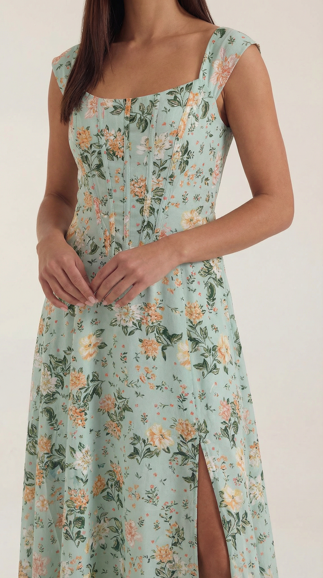 Damen Korsett Midikleid Elegantes Hochzeitsgastkleid