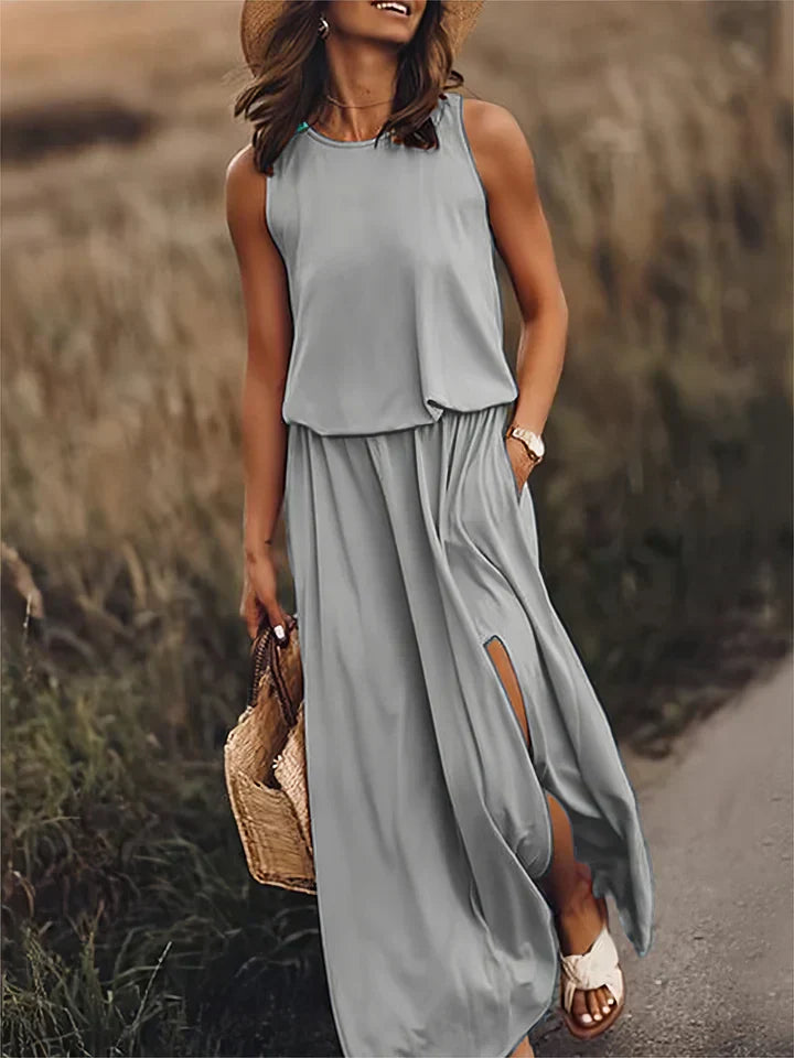 Damen Maxikleid Einfarbig Locker Geschnitten