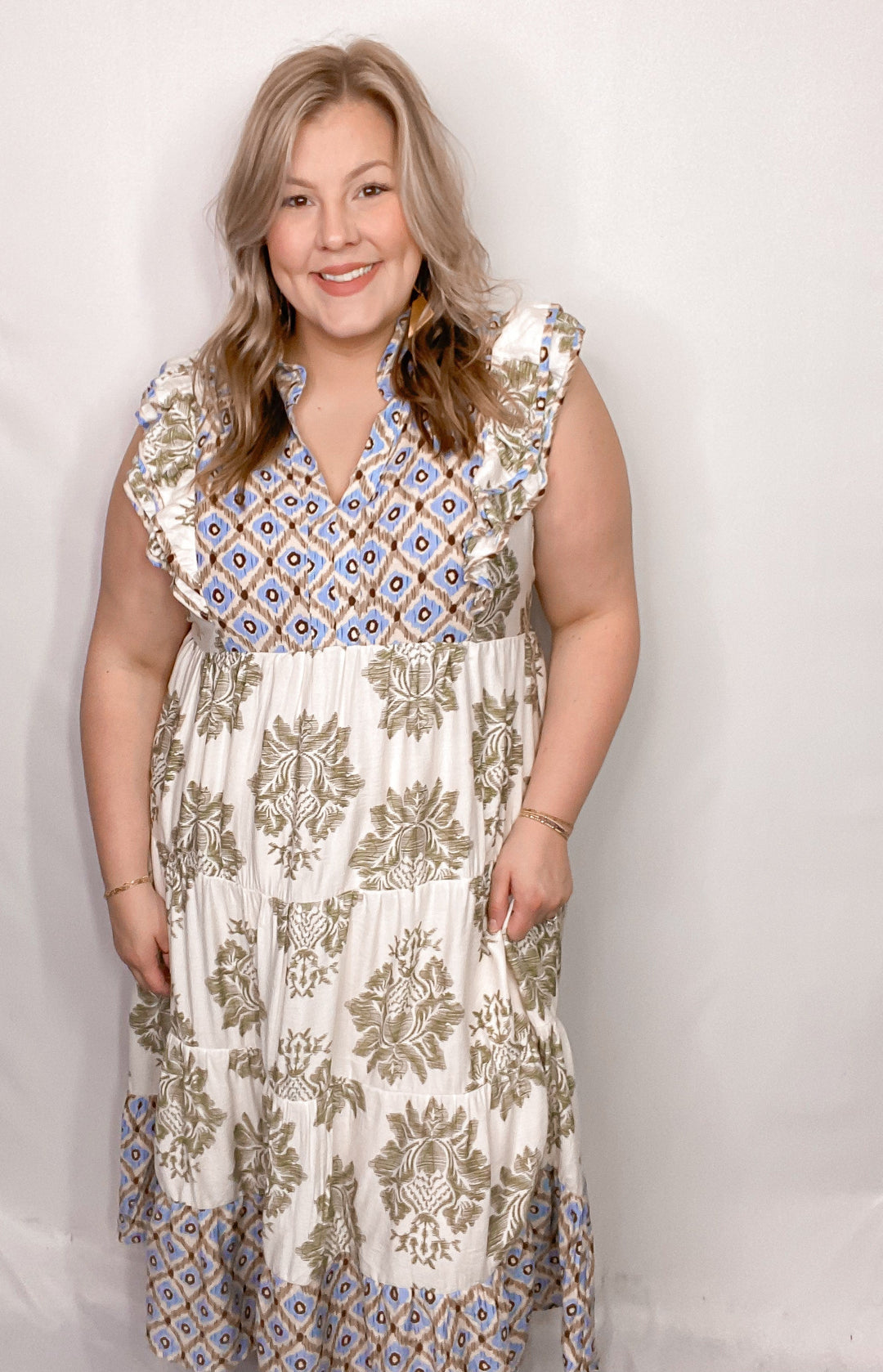 Maxikleid mit Blumenmuster und Rüschenärmeln für Damen