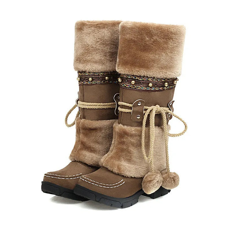 Boho Chic Kunstleder Kniehohe Winterstiefel