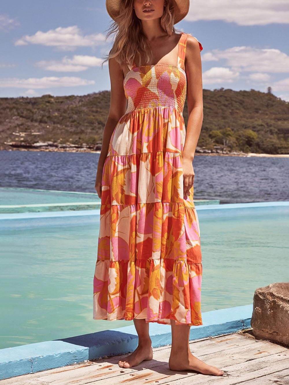 Marta® | Ärmelloses Plissiertes Cami-Kleid mit Brustdruck und Stretch-Passform