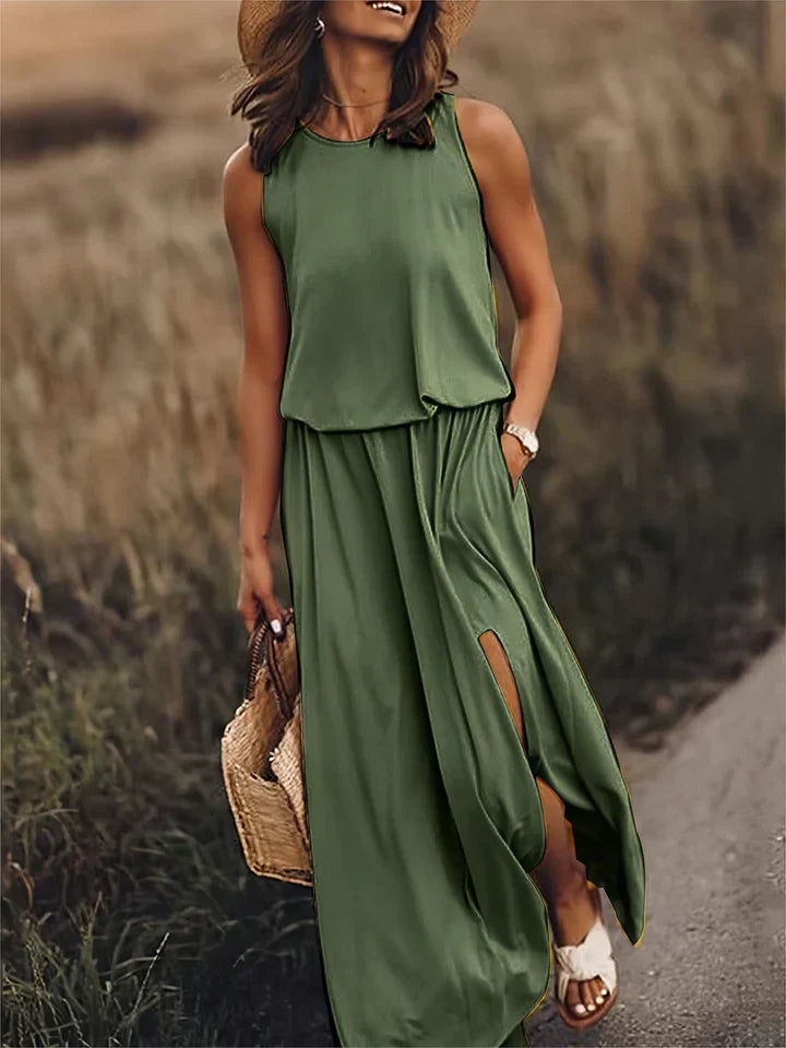 Damen Maxikleid Einfarbig Locker Geschnitten
