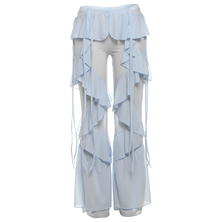Damen Baumwoll-Mesh Rüschen-Überziehhose Weiß