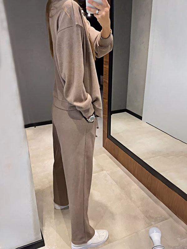 Gemütliches lässiges V-Ausschnitt Pullover- und Hose-Set