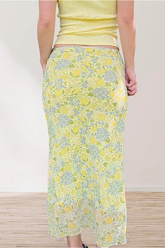 Damen Midirock mit Blumenprint in A-Linie, Seitenansicht