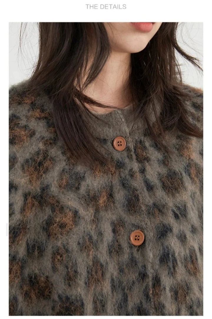 Gemütlicher Leopardenmuster Einreihiger Cardigan