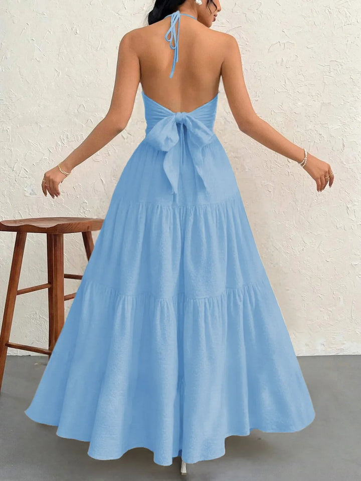 Maxikleid mit Neckholder und Stufen aus transparentem Polyester