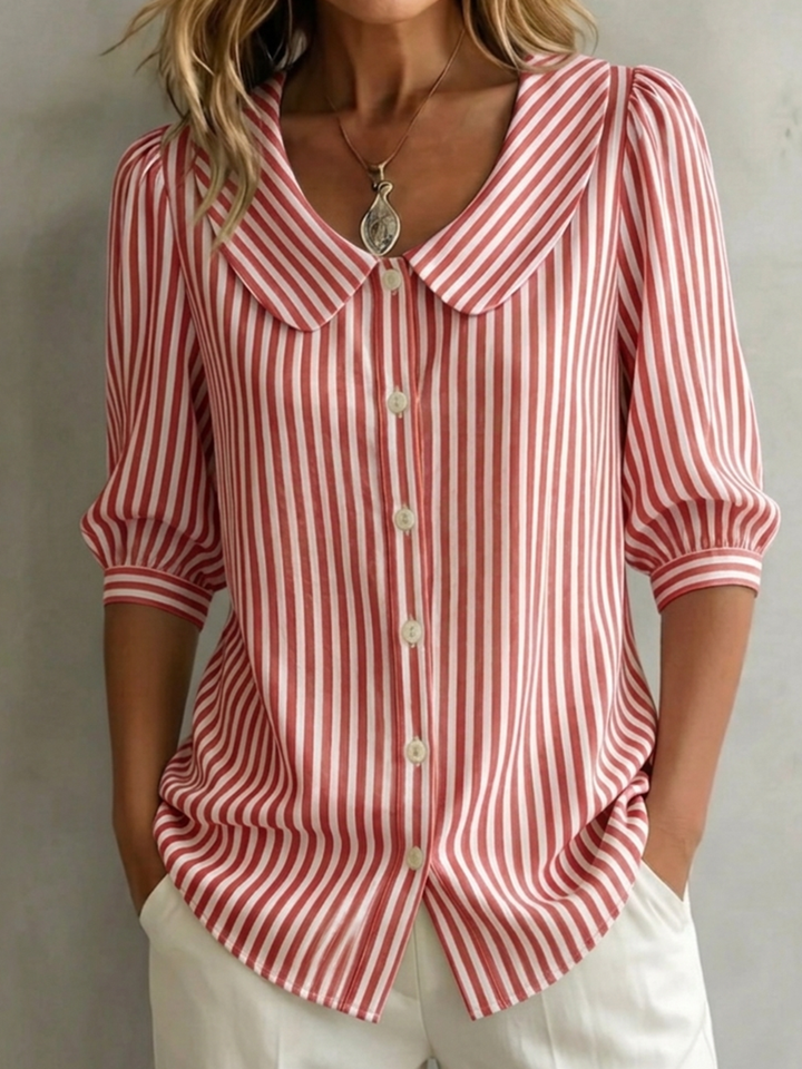 Vintage Baumwollbluse mit Claudine-Kragen für Damen