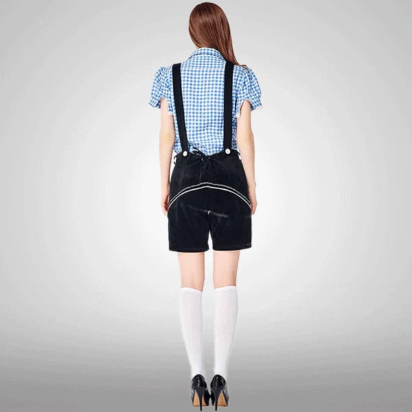 Damen Samt bestickte kurze Latzhosen mit kariertem Hemd