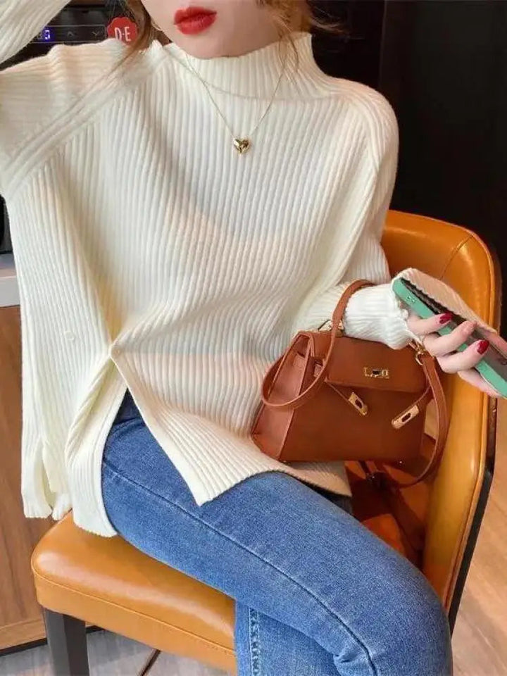 Damen Strick Rollkragen Slim Fit Pullover
