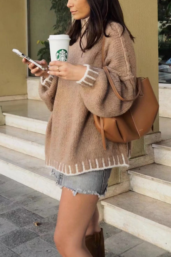 Gemütlicher Rollkragen-Pullover mit Farbblockmuster