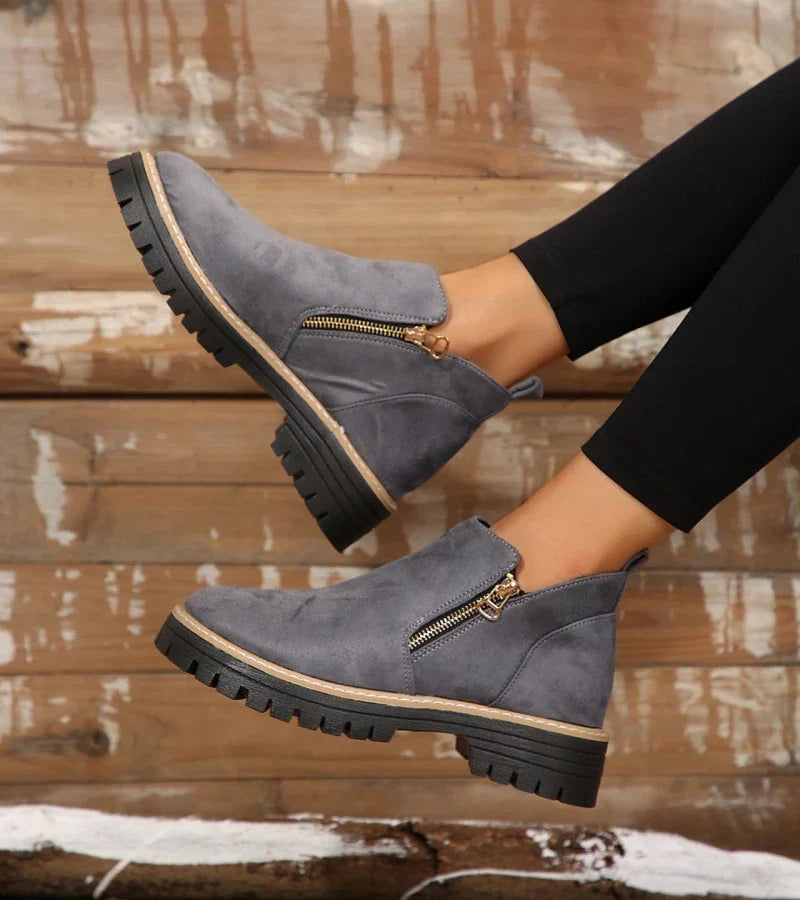 Damen Plateau Stiefeletten Mit Rundem Zehenbereich