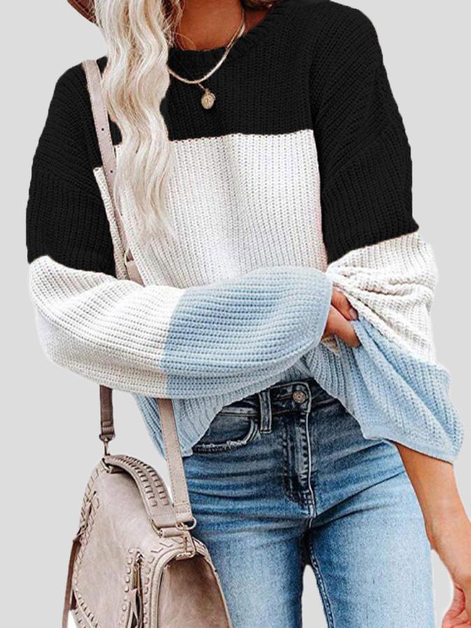 Gemütlicher Colorblock-Strickpullover für Herbst-Lagenlook