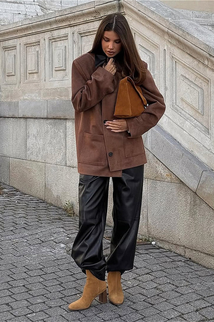 Retro Wildlederkragen Kontrastjacke