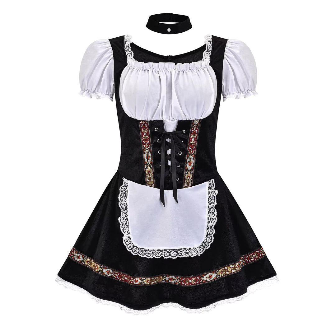 Traditionell inspiriertes Damenkleid mit Schnürmieder und Puffärmeln