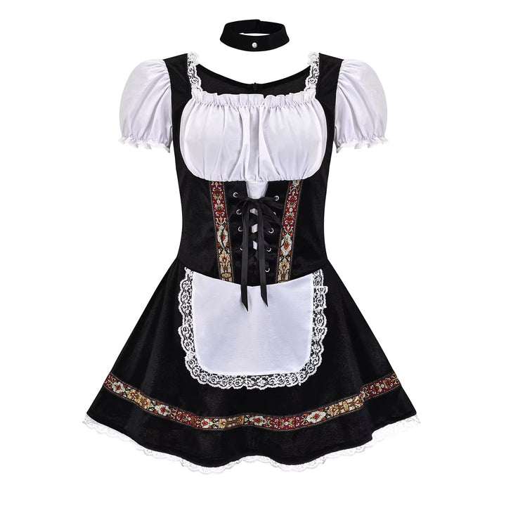 Traditionell inspiriertes Damenkleid mit Schnürmieder und Puffärmeln