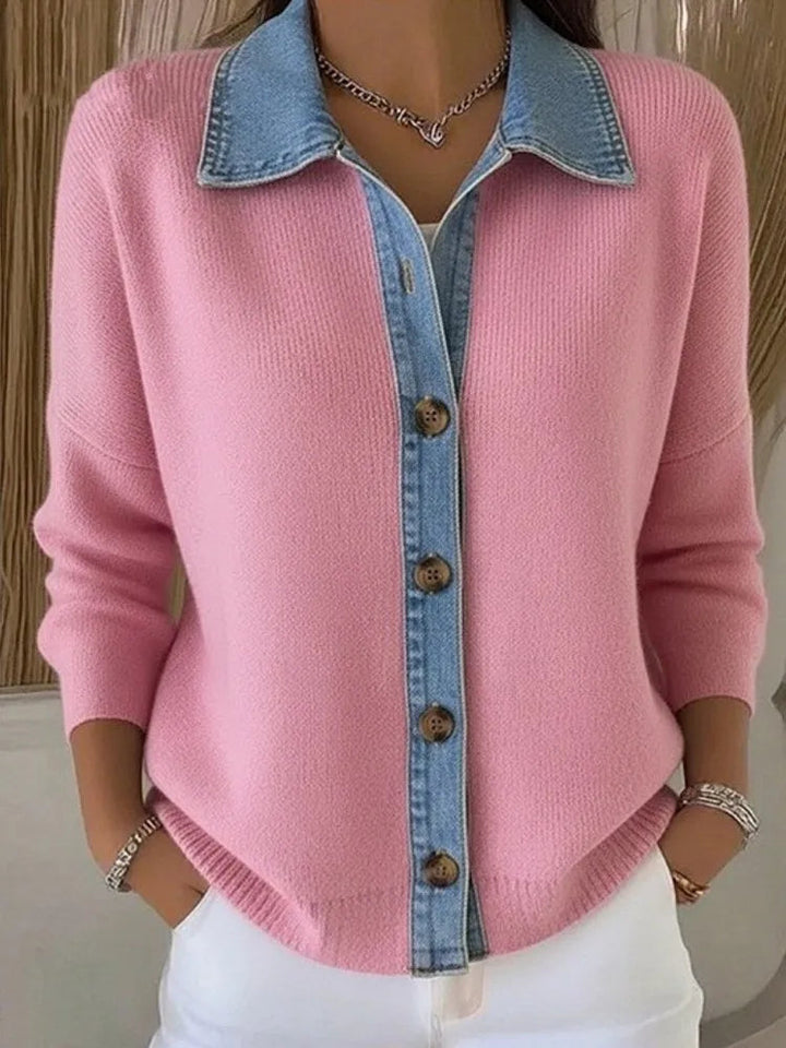 Strickpullover mit Jeanskragen für Damen