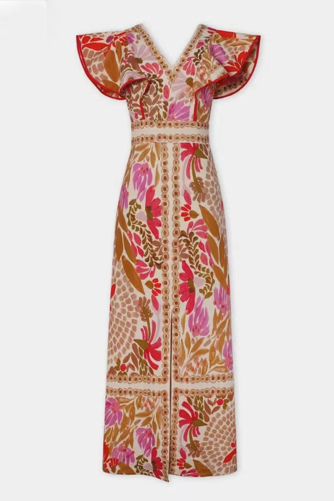 Damen Boho-Maxikleid mit Blumenprint in seitlicher Ansicht