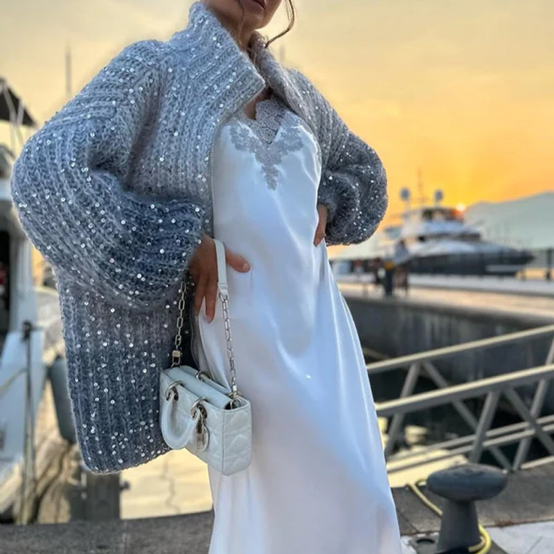 Strickcardigan mit Glitzer-Pailletten