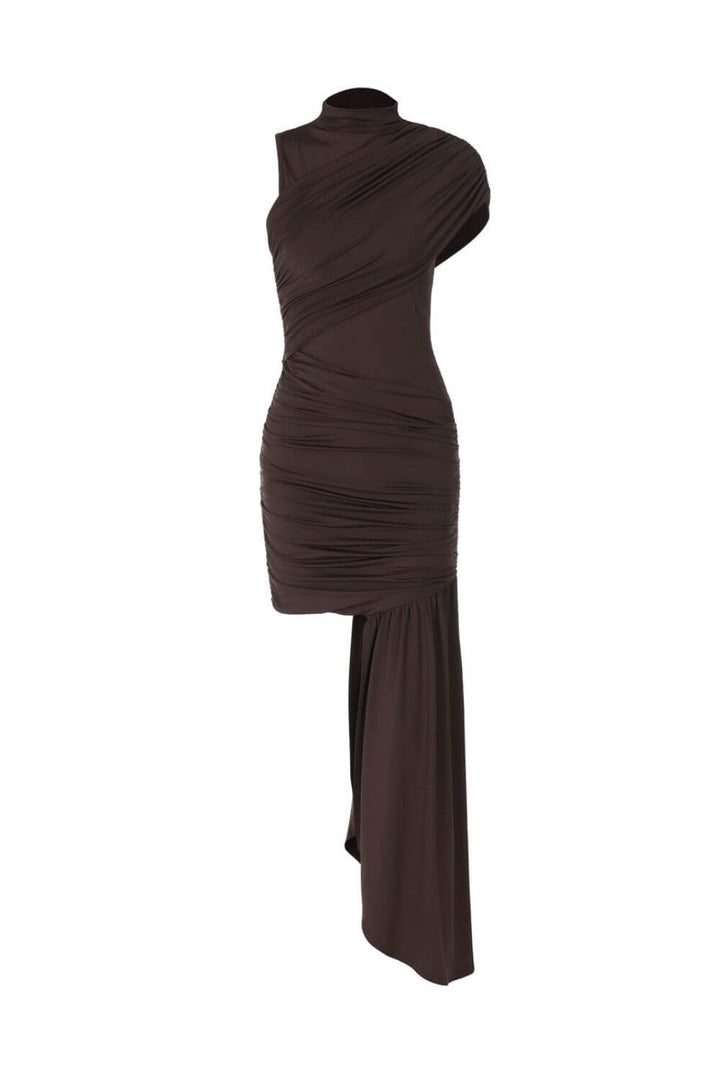 Asymmetrisches, drapiertes, einseitiges kurzes Kleid