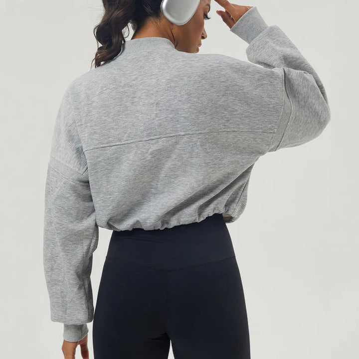 Übergroßes Sweatshirt aus Baumwollmischung mit halbem Reißverschluss für Damen