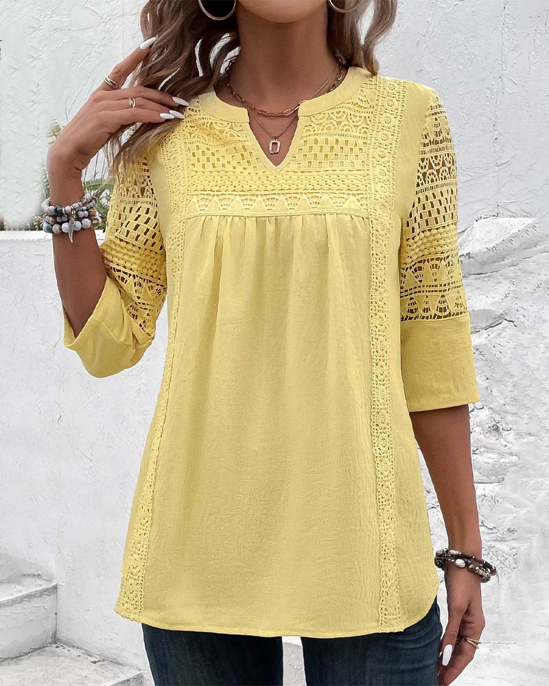 Damenbluse im Leinen-Look mit Spitzenbesatz – Elegantes und luftiges Oberteil
