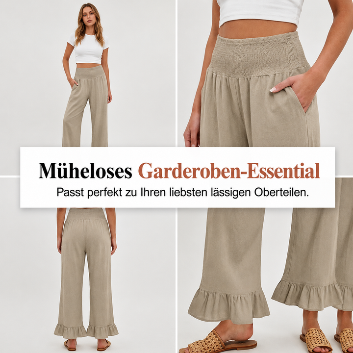 Boho-Hose mit weitem Bein und Volantsaum