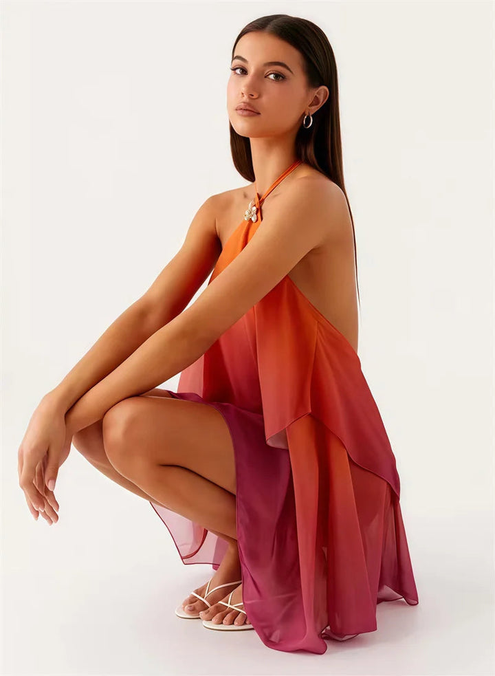 Schickes rosa Gradient Rüsch Mini Kleid
