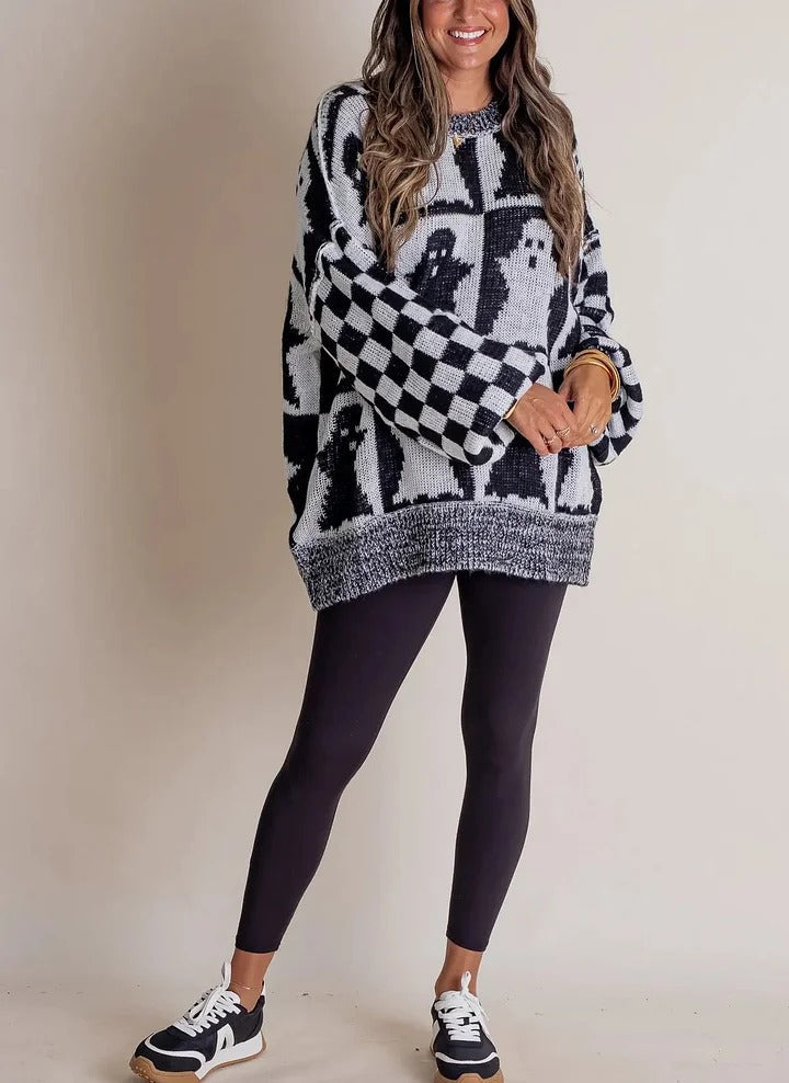 Halloween Kariertes Strickpullover
