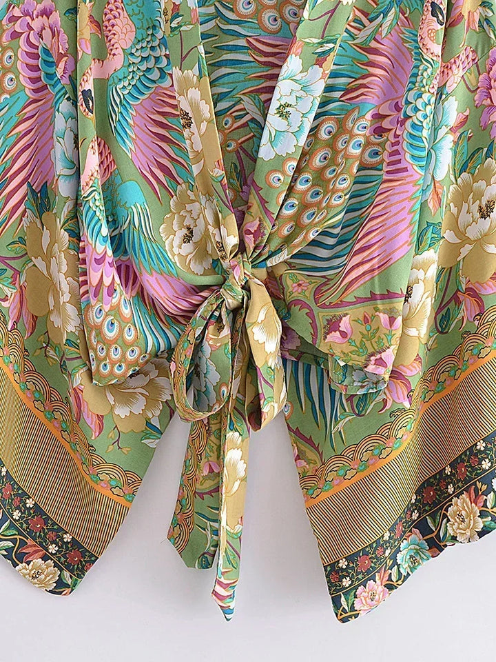 Kurzer Rayon-Blumenmuster-Kimono Strand-Cover-Up für Damen