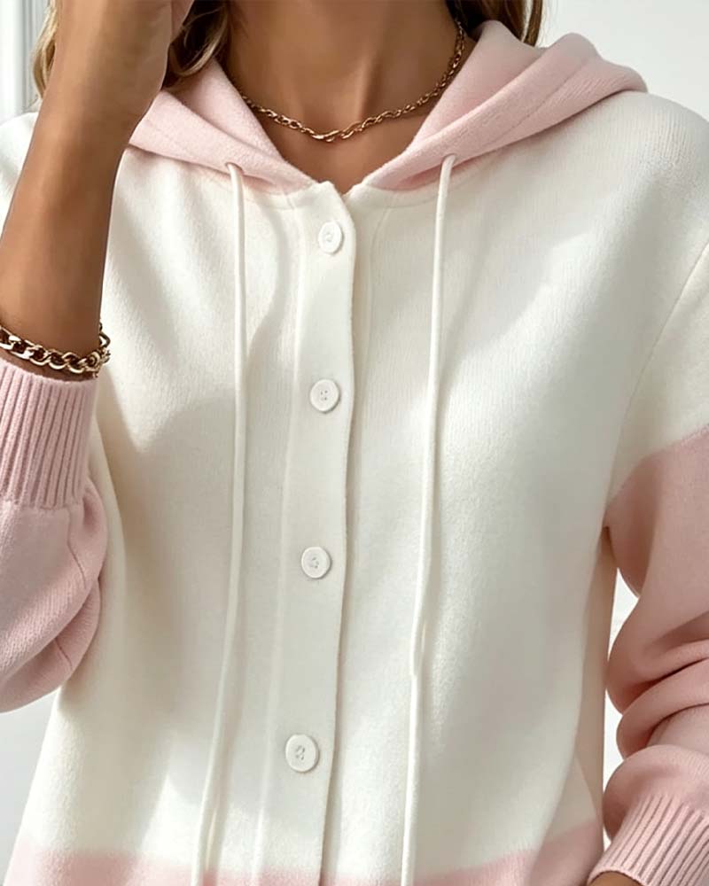 Damen-Cardigan aus Strick mit Kapuze und einreihiger Vorderseite