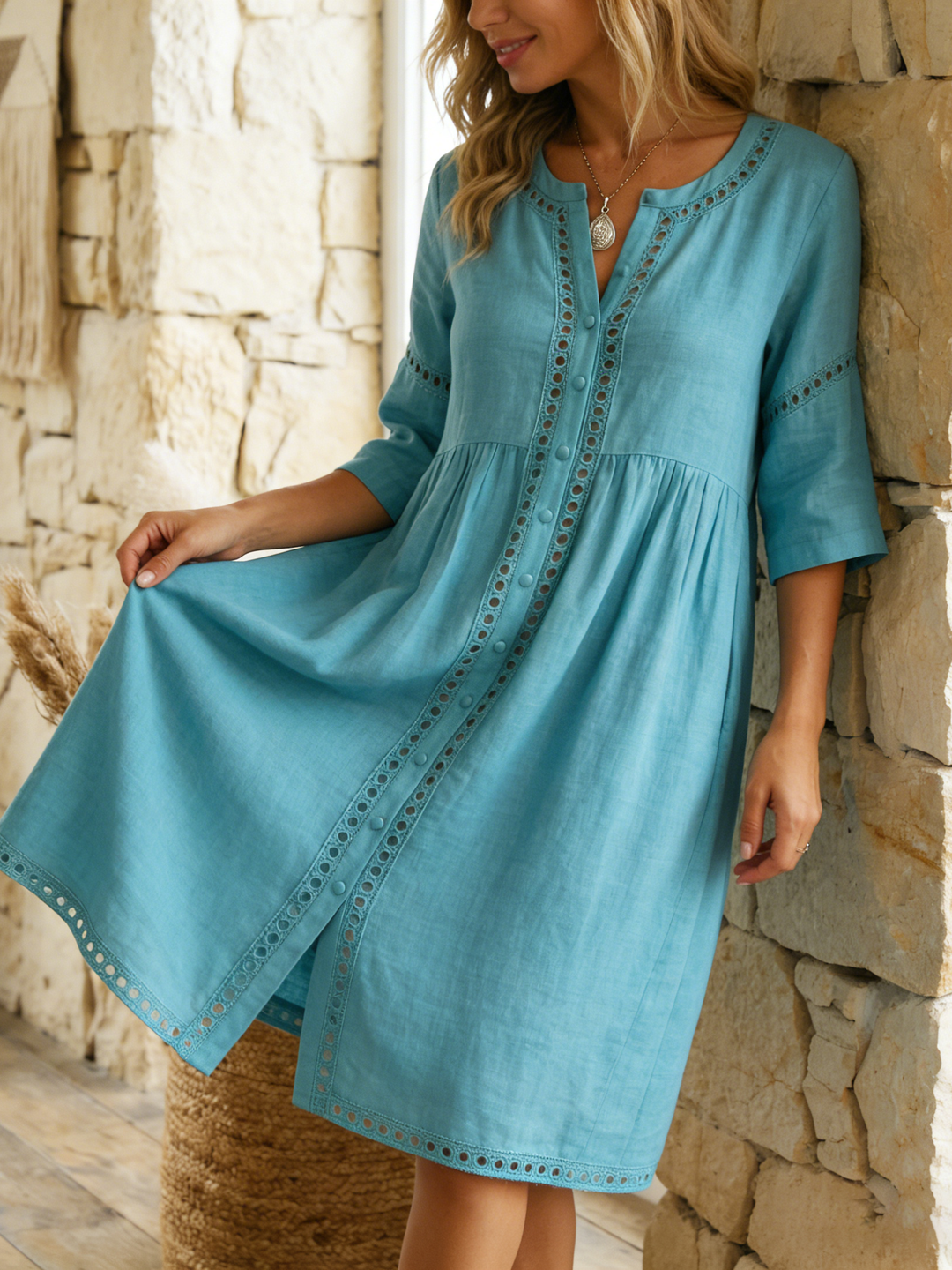 Premium Leinen Midi Kleid für Damen