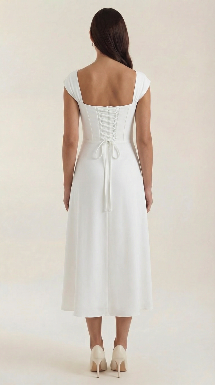 Damen Korsett Midikleid Elegantes Hochzeitsgastkleid