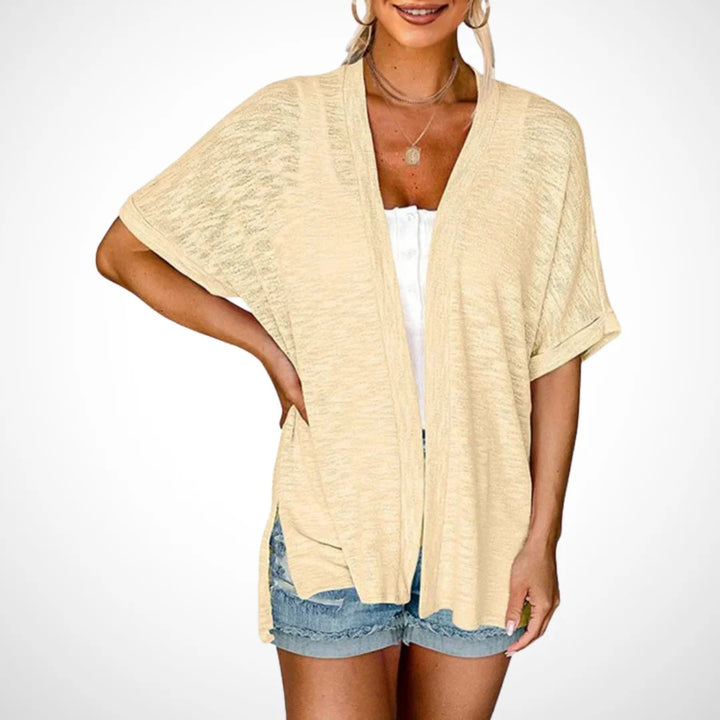 Stilvoller Kurzarm-Strickcardigan mit offenem Schnittdesign