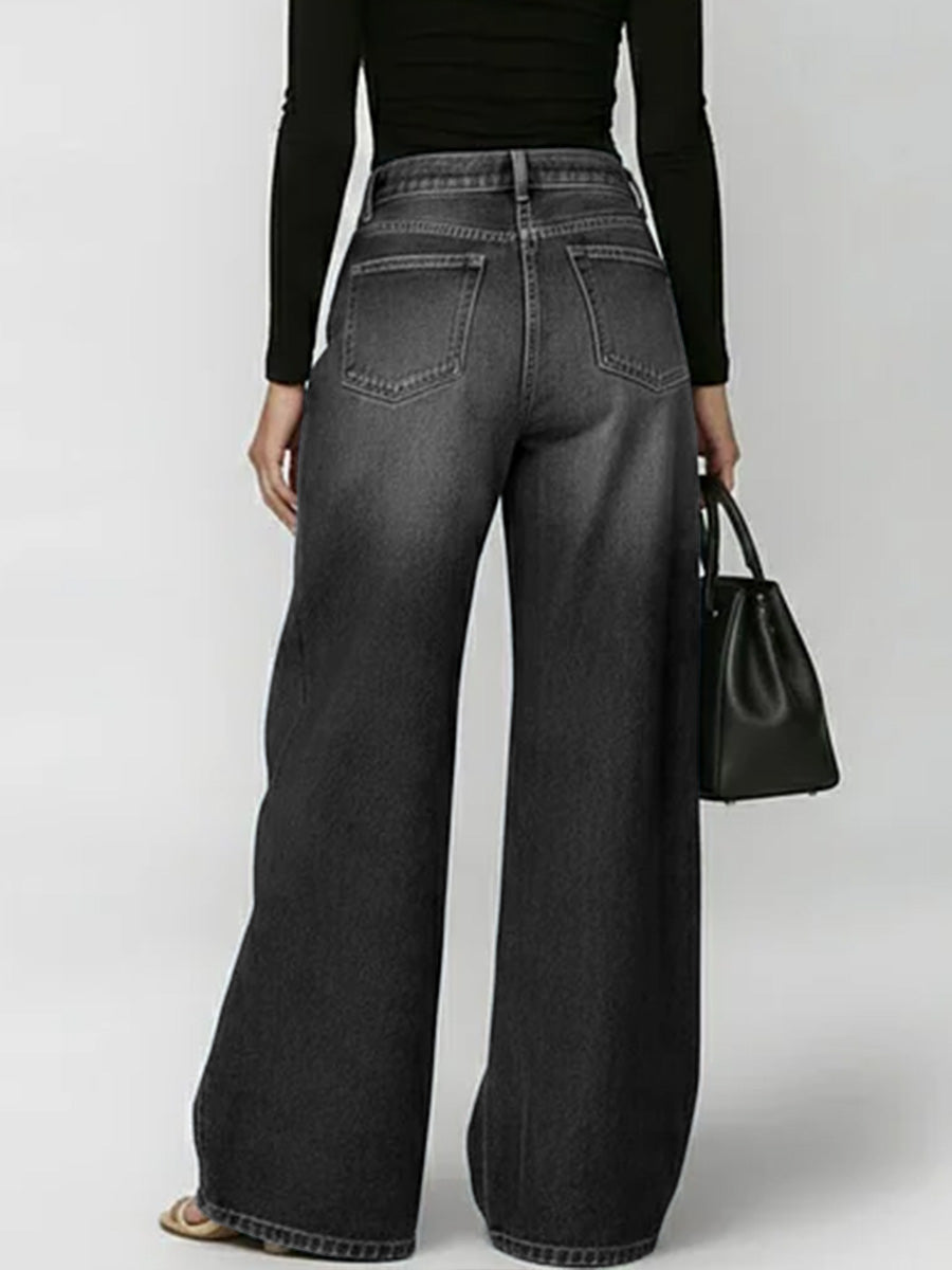 Damen High-Waist Weitbein Freizeithose Jeans