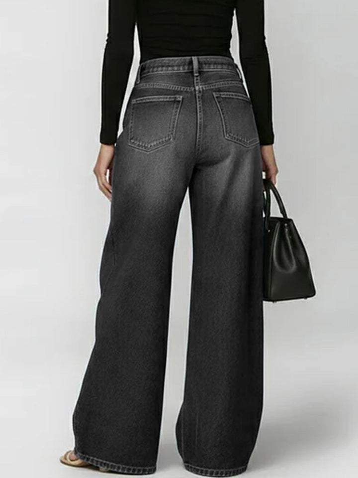 Damen High-Waist Weitbein Freizeithose Jeans