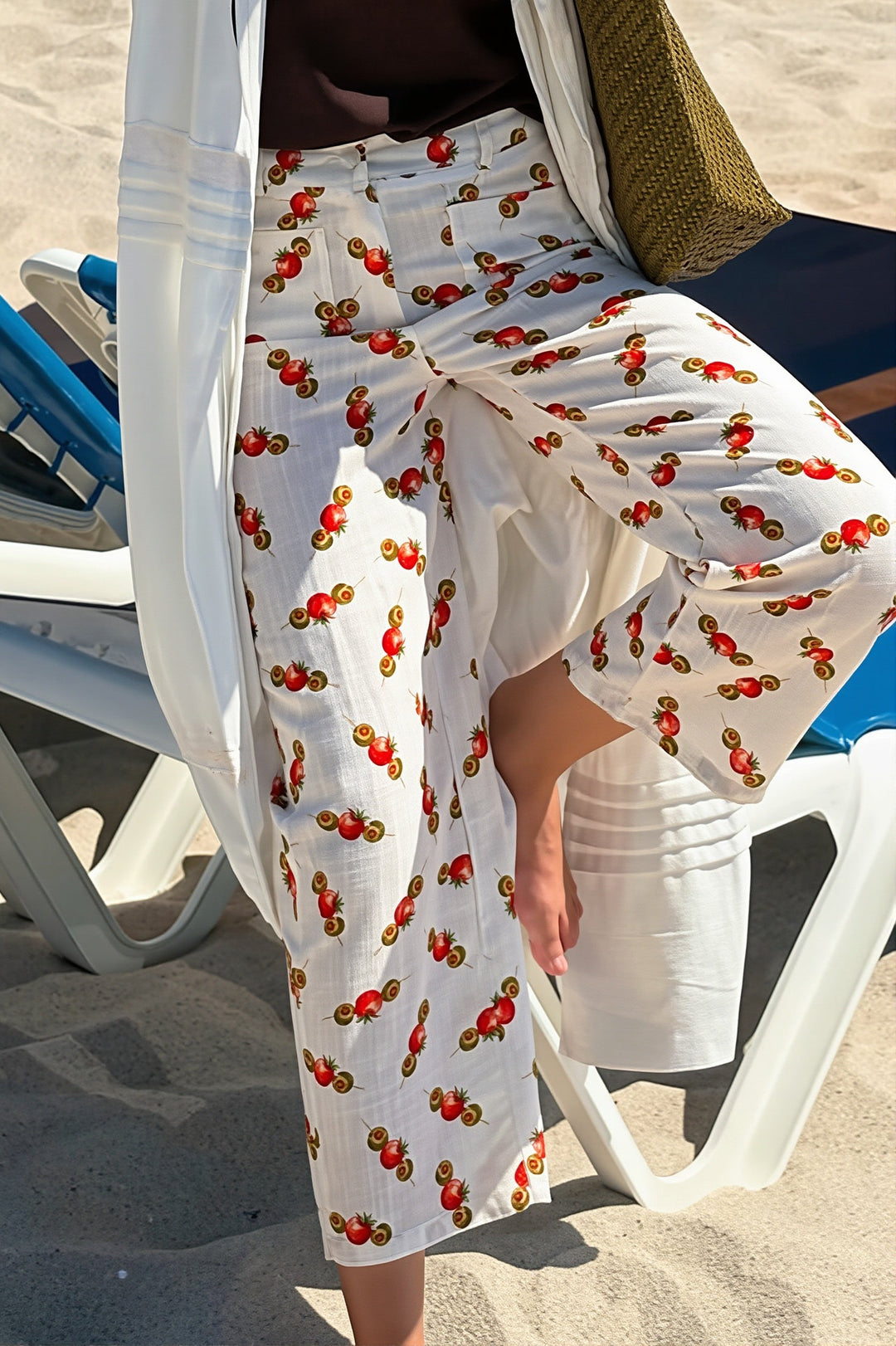 Damen Gerade Hose Mit Hummerprint Und Hohem Bund