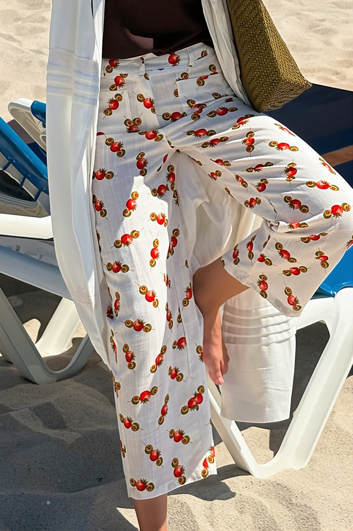 Damen Gerade Hose Mit Hummerprint Und Hohem Bund