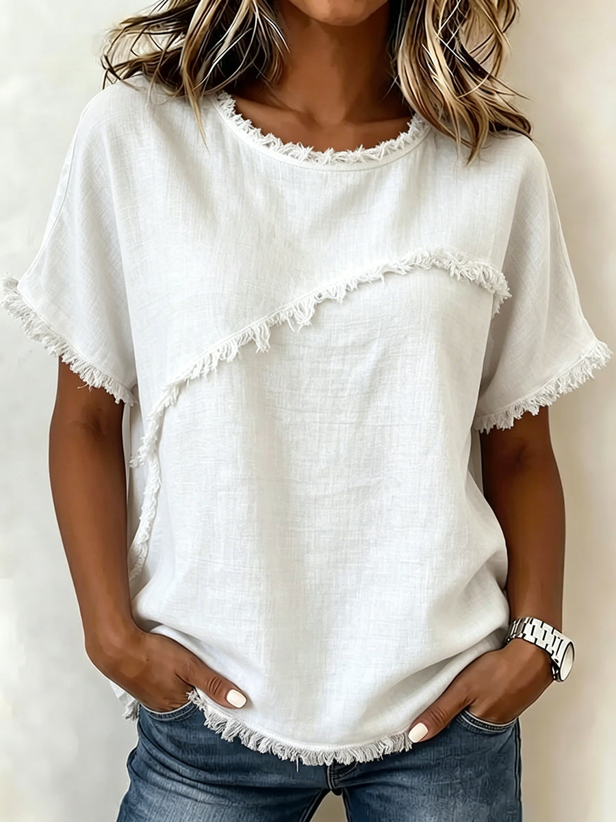 Damen T-Shirt mit seitlichem Split-Joint und lässiger Passform