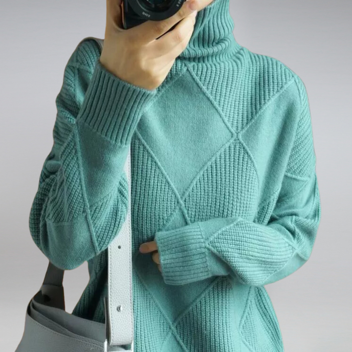 Gemütlicher geometrischer Strick-Rollkragenpullover für Damen