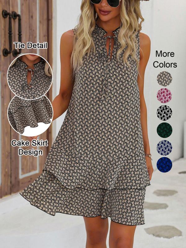 Damen Midikleid Mit Geometrischem Muster Und Schleife